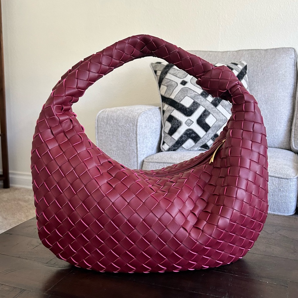 Woven Burgundy Shoulder Bag
